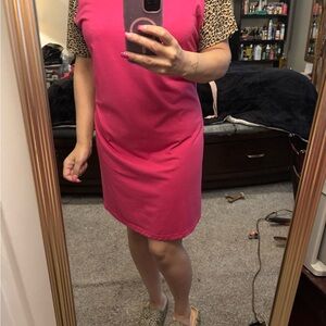 Pink Leopard Sleeve Dress